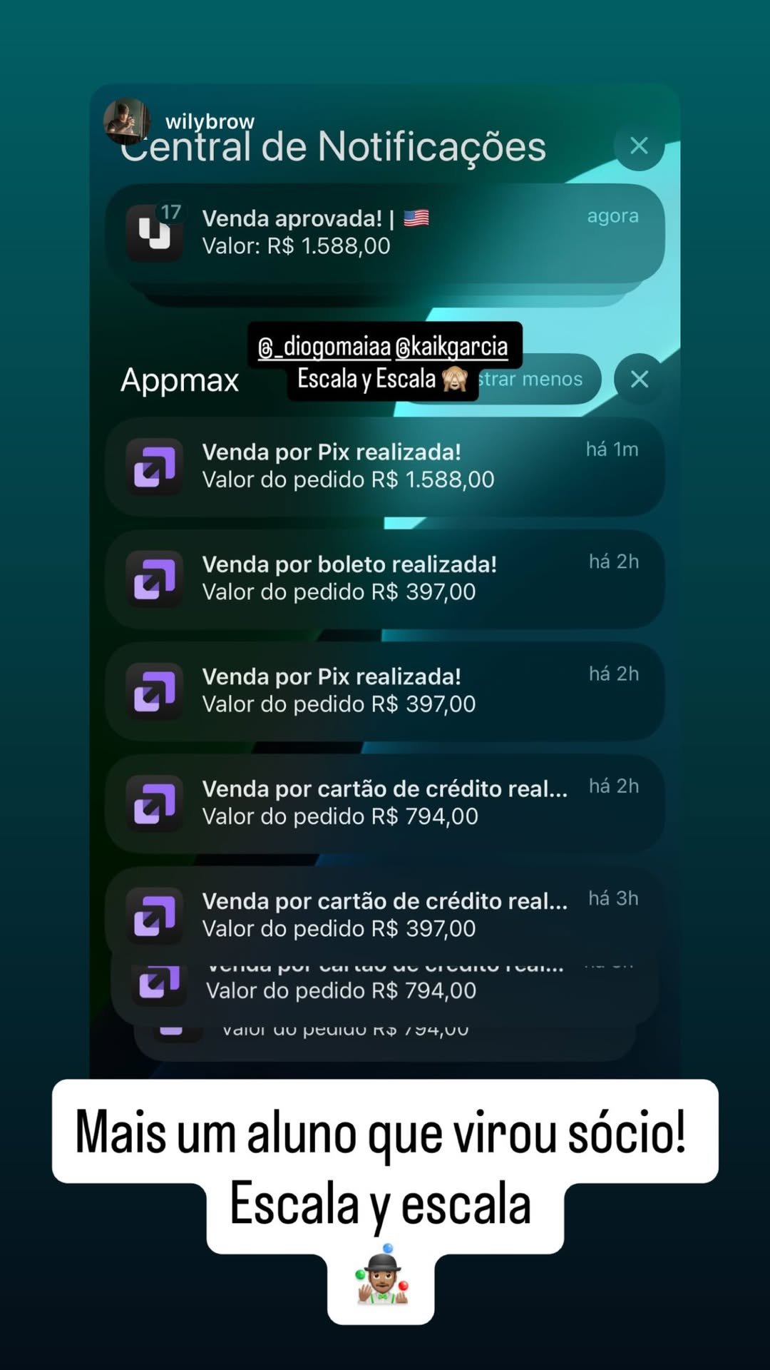 Print de aluno que virou socio e segue escalando